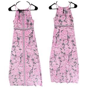 Inc Maxi Dress sz S Women Paisley Floral Pink Gray Aloha Beachy Y2K 90s Festival